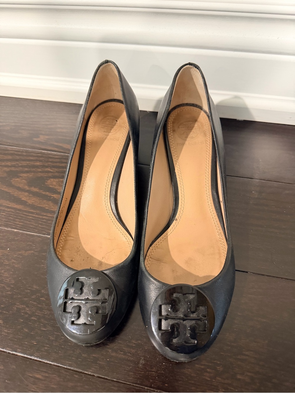 Tory Burch Black Leather Block Heels Size 7.5